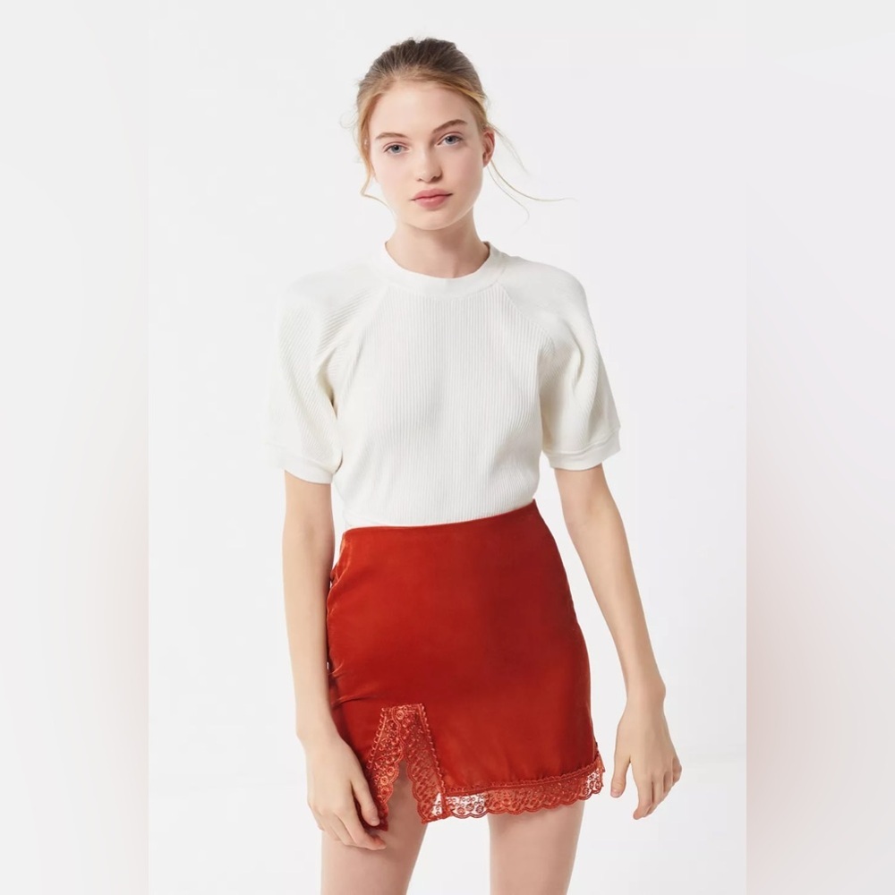 Urban Outfitters Lucy Velvet Lace Trim Mini Slip Skirt